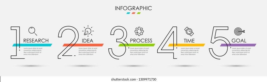 Thin line Infographic design template with icons and 5 options or steps.  Can be used for process diagram, presentations, workflow layout, banner, flow chart, info graph.