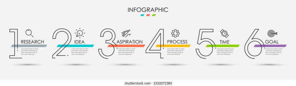 Thin line Infographic design template with icons and 6 options or steps.  Can be used for process diagram, presentations, workflow layout, banner, flow chart, info graph.