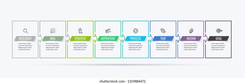 Thin line Infographic design template with icons and 8 options or steps.  Can be used for process diagram, presentations, workflow layout, banner, flow chart, info graph.