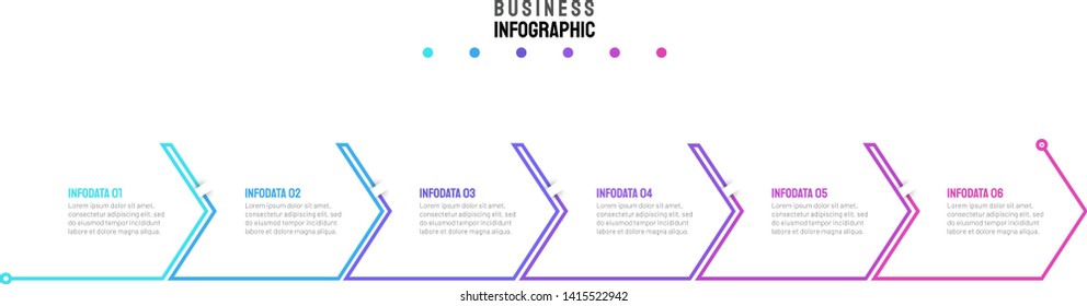 Thin line infographic design template with arrows. Business concept with 6 steps, options, arrows. Vector elements for presentation.