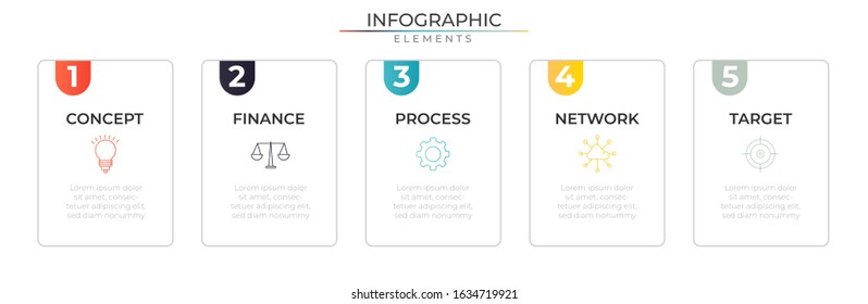 Thin line infographic design template with icons and five steps process. Vector for company and corporate business project and presentation. Eps 10