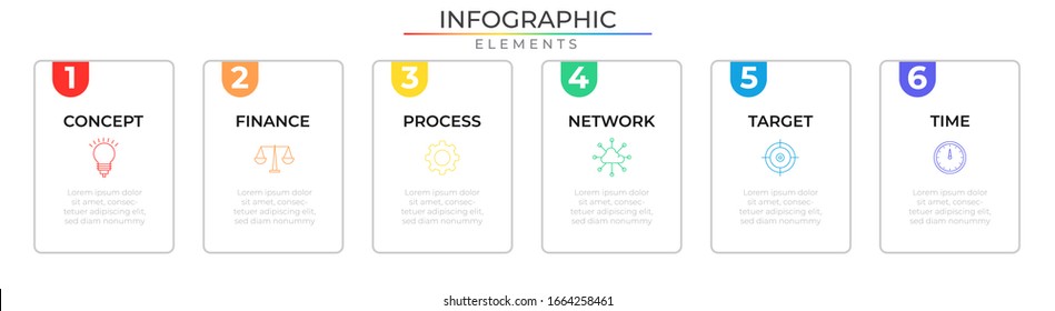 Thin Line Infographic Design Template With Icons And Six Steps Process. Vector Illustration For Company And Corporate Business Project And Presentation. Eps 10