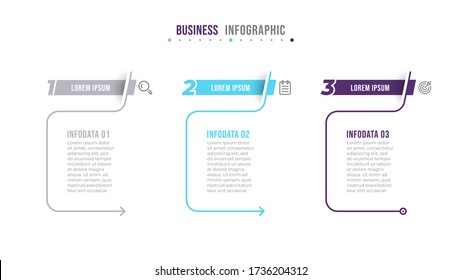 Thin line infographic design template with icons and number options. Business concept with 3 steps or processes. Can be used for presentations, workflow layout, diagram, flow chart.