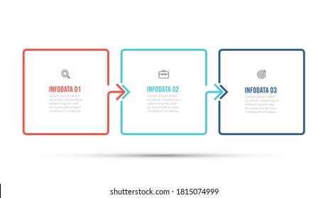 Plantilla de diseño infográfico de línea delgada con flecha e iconos. Concepto de negocio con 3 pasos, opciones. Se puede utilizar para diagrama de flujo de trabajo, gráfico de información, diseño web.