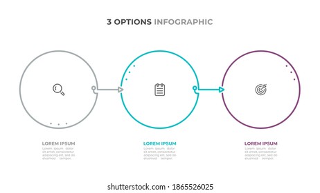 Thin line infographic design template with icons and circle layout. Business concept with 3 steps or options.