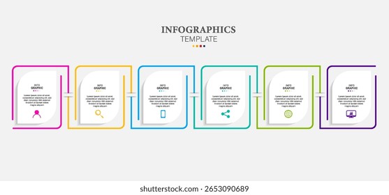Thin line Infographic design template Vector with icons and 6 options or steps. Can be used for process diagram, presentations, workflow layout, banner, flow chart, info graph