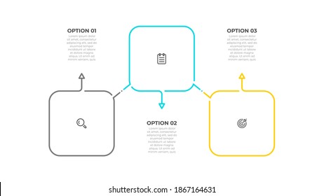Thin line infographic design vector with square and marketing icons. Business concept with 3 option or steps.
