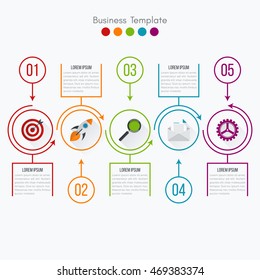 Thin line infographic element. Linear flat chart, diagram, scheme, graph with 5 steps