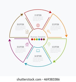 Thin line infographic element. Linear flat chart, diagram, scheme, graph with 6 steps