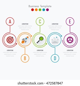 Thin line infographic element. Linear flat chart, diagram, scheme, graph with 5 steps