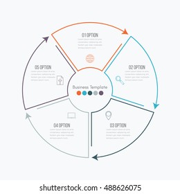 Thin line infographic element. Linear flat chart, diagram, scheme, graph with 5 steps