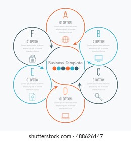 Thin line infographic element. Linear flat chart, diagram, scheme, graph with 6 steps