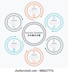 Thin line infographic element. Linear flat chart, diagram, scheme, graph with 6 steps