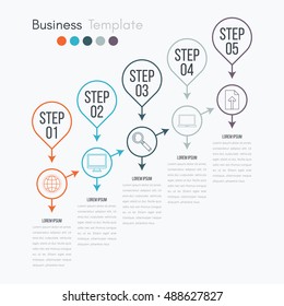 Thin line infographic element. Linear flat chart, diagram, scheme, graph with 5 steps