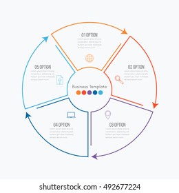 Thin Line Infographic Element. Linear Flat Chart, Diagram, Scheme, Graph With 5 Steps