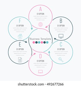 Thin line infographic element. Linear flat chart, diagram, scheme, graph with 6 steps