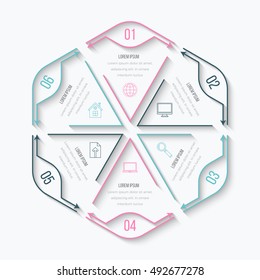 Thin line infographic element. Linear flat chart, diagram, scheme, graph with 6 steps