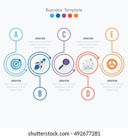 Thin line infographic element. Linear flat chart, diagram, scheme, graph with 5 steps