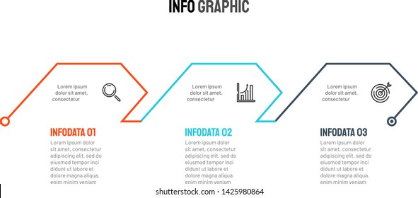 Thin line infographic label design with arrow. Business concept with 3 steps, options and marketing icons. Vector template.
