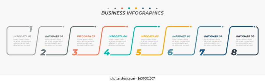 Thin line Infographic label design with number options.Timeline with 8 steps or process. Vector business template for workflow diagram, info chart, annual report, presentation.