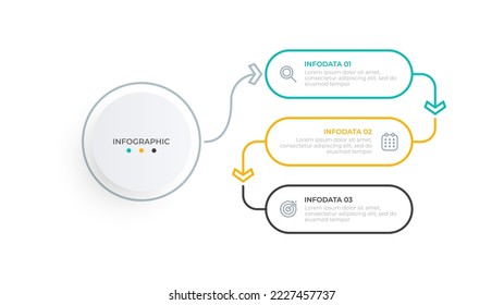 Diseño de etiquetas infográficas de línea delgada con iconos de marketing y proceso de flechas con 3 pasos o opciones. Ilustración vectorial.