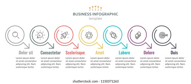 Thin line Infographic minimal design with icons and 7 options or steps. Infographics for business concept. Can be used for presentations, workflow layout, process diagram, flow chart, info graph