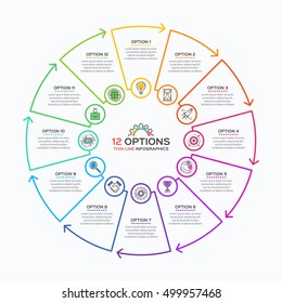 Thin line infographic template with 12 options. Vector illustration.