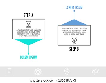 Thin line infographic template with 2 steps, labels. Modern business concept infographics with circles for brochure, diagram, workflow, timeline.