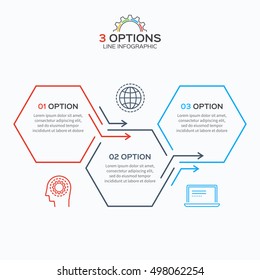 Thin Line Infographic Template With 3 Hexagons Options