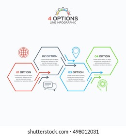 Thin line infographic template with 4 hexagons options