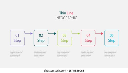Thin line infographic template with 5 options, steps or processes. Сan be used for business concept, process diagram, presentation, workflow layout. Vector eps 10