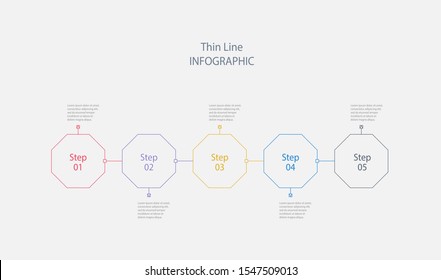 Thin line infographic template with 5 options or steps. Сan be used for business concept, process diagram, presentation, workflow layout. Vector eps 10