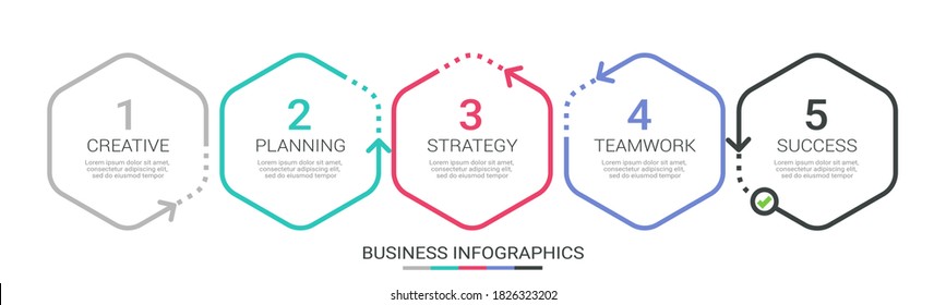 Thin line infographic template with 5 steps. Modern business concept infographics with options for brochure, diagram, workflow, timeline. Vector EPS 10