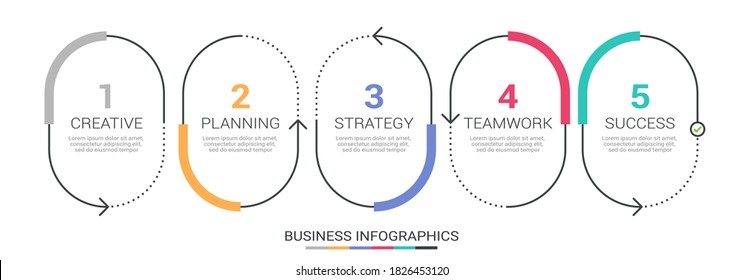 Thin line infographic template with 5 steps. Modern business concept infographics with options for brochure, diagram, workflow, timeline. Vector EPS 10