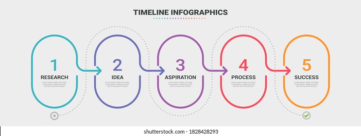 Plantilla infográfica de línea delgada con 5 pasos. Infografía moderna de concepto de negocio con opciones para folletos, diagramas, flujo de trabajo, cronología. EPS vectorial 10