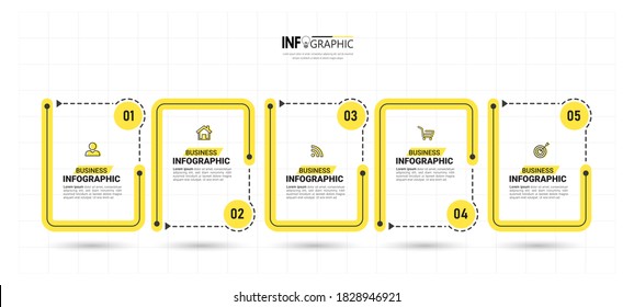 Thin line infographic template with 5 steps. 