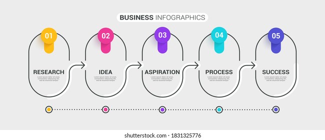 Infografische Vorlage mit 5 Schritten. Moderne Business Concept-Infografiken mit Optionen für Broschüre, Diagramm, Workflow, Zeitleiste. Vektor EPS10