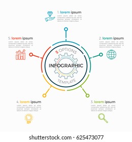 Thin Line Infographic Template 5 Options. Editable Chart Stroke. Vector Illustration.