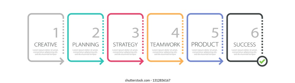 Thin line infographic template with 6 steps. Modern business concept infographics with options for brochure, diagram, workflow, timeline. Vector EPS 10