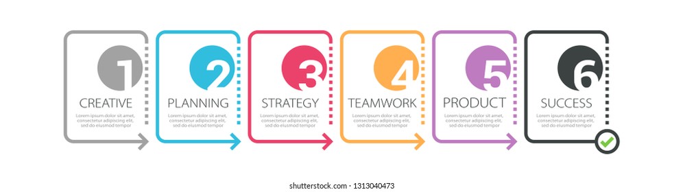 Thin line infographic template with 6 steps. Modern business concept infographics with options for brochure, diagram, workflow, timeline. Vector EPS 10