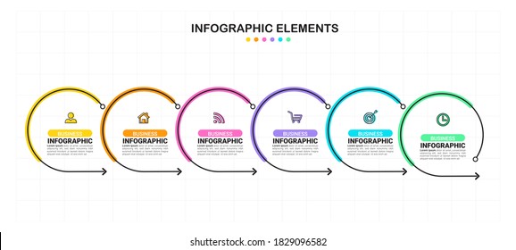 Thin line infographic template with 6 steps. 
