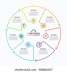 Thin Line Infographic Template With 7 Options. Vector Illustration.