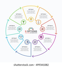 Thin line infographic template with 9 options. Vector illustration.