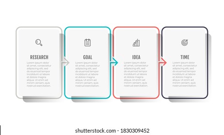 Thin line infographic template design with icon and arrow. Business concept with 4 options or steps.