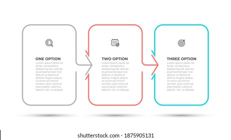 Thin line infographic template design vector with arrow and marketing icons. Business concept with 3 options or steps.