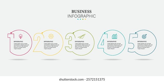 thin line infographic template design with icons and number steps process.
