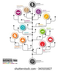 Thin line infographic tree vector design template. Can be used for workflow processes, banner, diagram, number options, timeline, work plan, web design.