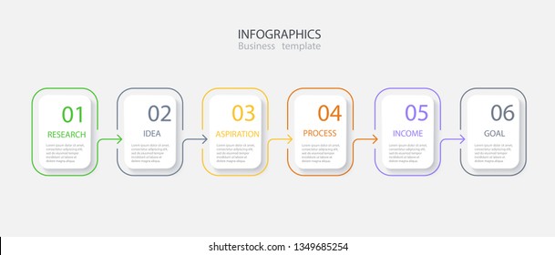 Thin line infographics business template with icons and 6 options or steps. Infographics for business concept, presentation, workflow layout, process diagram, info graph. Vector eps 10