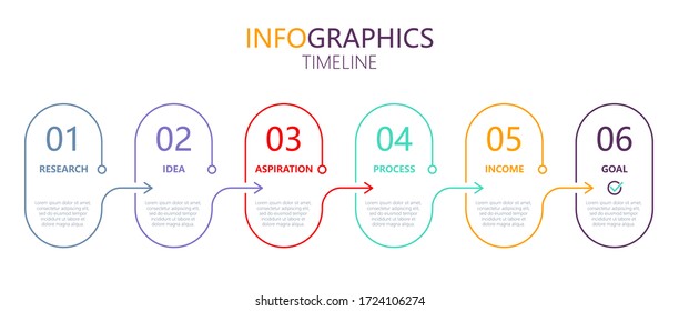 Thin line infographics business template with icons and 6 options or steps. Infographics for business concept, presentation, workflow layout, process diagram, info graph. Vector eps 10