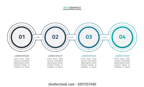 thin line infographics design template with arrows. Business concept with 4 number options, steps or processes. Vector illustration